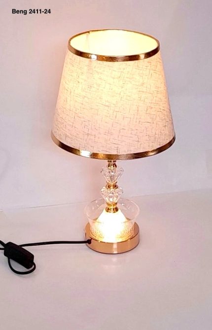 BENG 2411-24 Gold white Nightstand/Bedside Desk Lamps with White Fabric Shade,  (Set of 2)