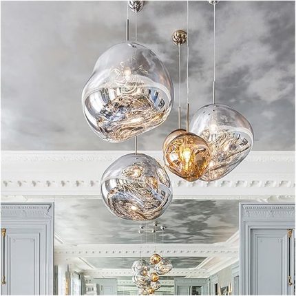 Lava BALL Pendant Chandelier Nordic Lamp Living Room Decoration Salon Interior Lamp Home Decoration Chandelier Suitable for Bar, Cafe, Restaurant Chandelier for Living Room SILVER