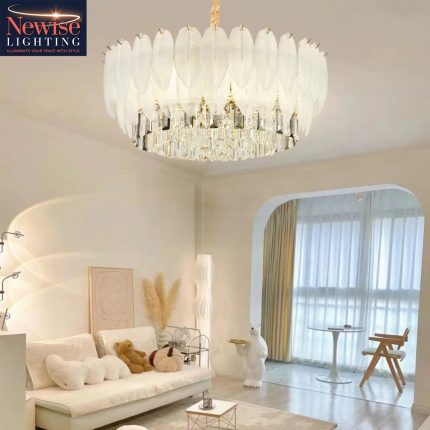 Modern 650mm Round Feather Crystal Chandelier