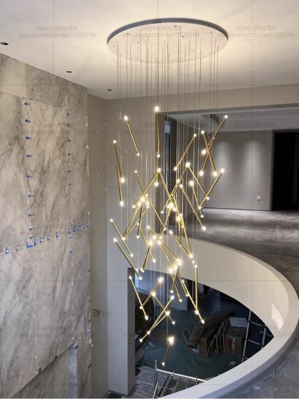 Tilted Stick Staircase Chandeliers