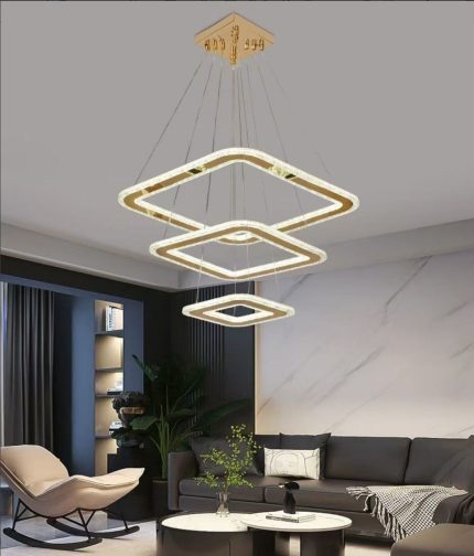 3 Layer Acrylic Square Gold Pendant Chandelier