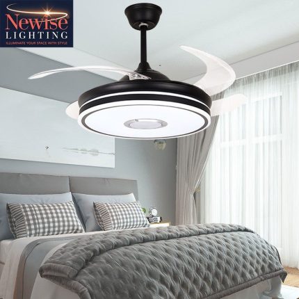 Retractable  Fan and Bluetooth  Chandelier  - Black