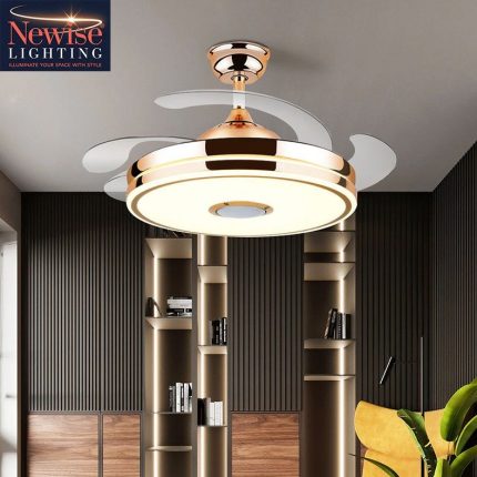 Retractable Fan and Bluetooth  Chandelier - Gold