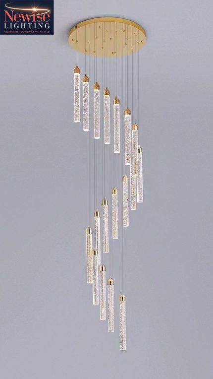 25 Heads Crystal  Bottle Staircase Chandelier- Tri-color