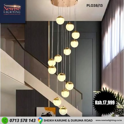13 Balls led Tri-color Staircase  case and Double Volume Chandelier
