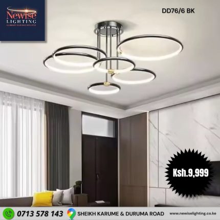 6 Rings Black led Tri-color Chandelier