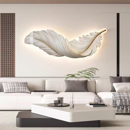 120Cm Large White Feather Led Tri-color wall light
