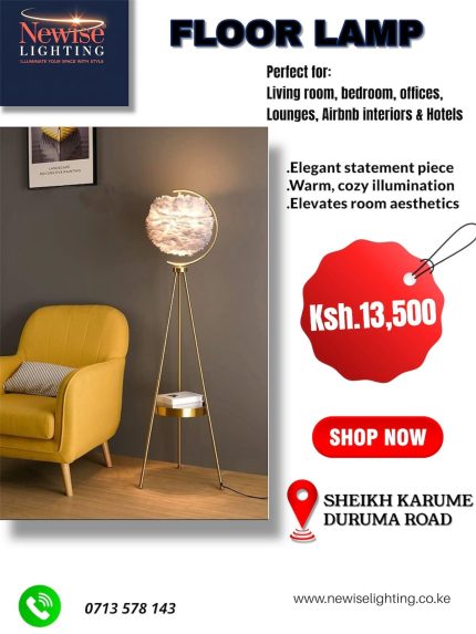 Gold Peach Feather Tripod Floor lamp with Shade Living Room Standing lamp - Gold