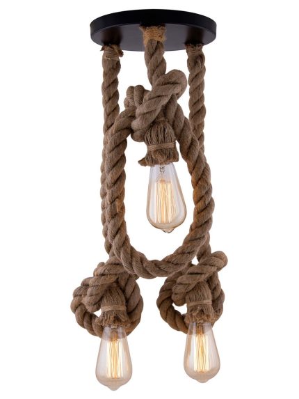 3-lights Round Cluster Chandelier Edison Rustic Rope Chandelier