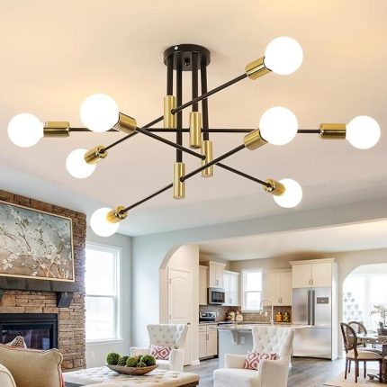 Sputnik Ceiling Light 8 Lights, E27 Modern Chandelier with Adjustable Rotatable Industrial Arms
